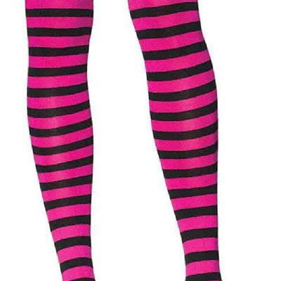 Opaque Striped Thigh High Stocking Pink Fuchsia Black LEG AVENUE Costume Hallowe